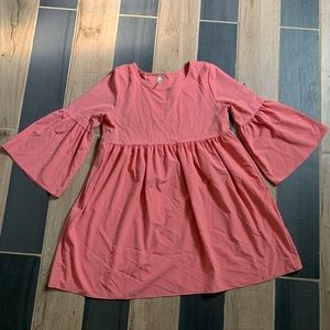 Coral Mini Dress with Bell Sleeves